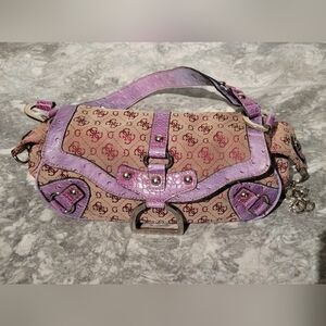SOLD. Rare Guess Monogram Y2K Pink, Purple Snakeskin Small Purse with Keychain